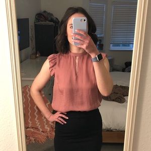 Flutter sleeve faux silk blouse